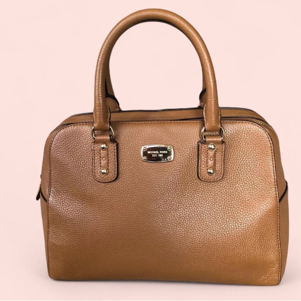 MICHAEL KORS Sandrine Saffiano Satchel Purse Tan Zipper Crossbody Hand Bag